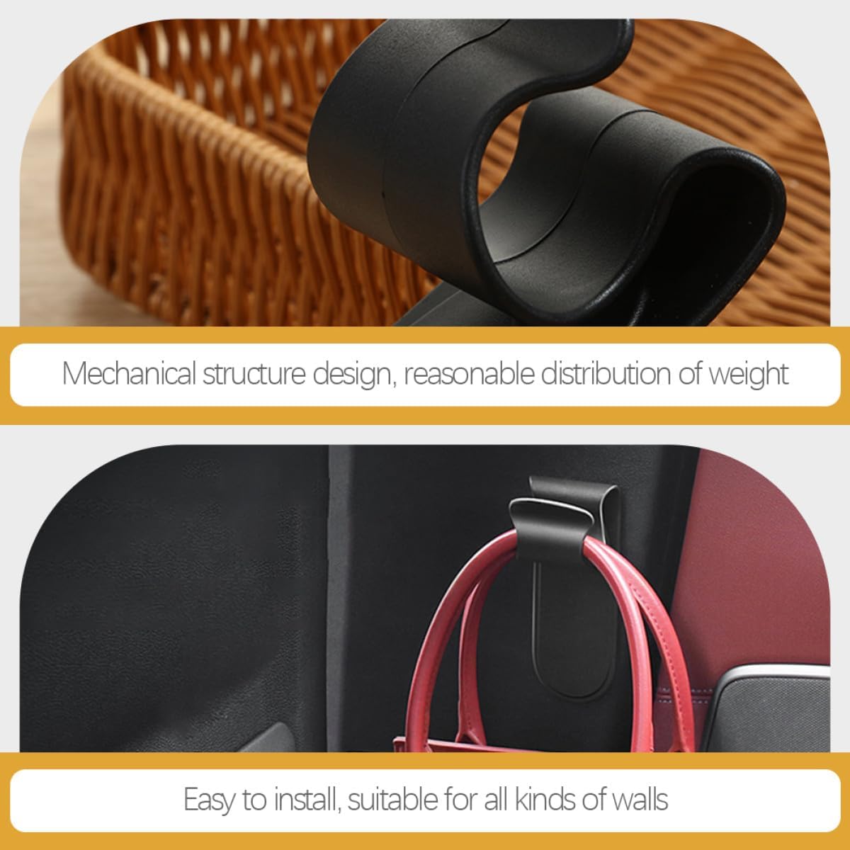 Ciieeo Lot De 6 Crochets Adhésifs Muraux En Plastique Noir Coins Arrondis Pour Suspendre Paquet Et Petits Objets, Montage Sans Perçage, Pour Usage Quotidien Et Derrière Les Portes