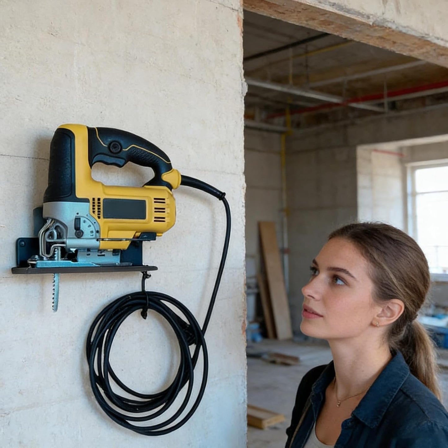 GENERIC Support Mural Pour Scie Sauteuse – Organiseur D'outils électriques Pour Garage | Cadre En Métal Avec Crochets Stables, Solution De Rangement Compacte, Sous-sol, Appartement, Atelier, Atelier De Ferme