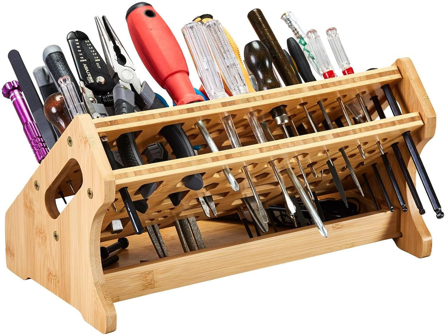 Support à Outils – Support De Tournevis En Bois 53 Trous, Organisateur De Plateau De Rangement, Affichage Compact Pour Outils à Main, Conception Facile D'accès, équipement D'atelier, Pour Garage, Bure