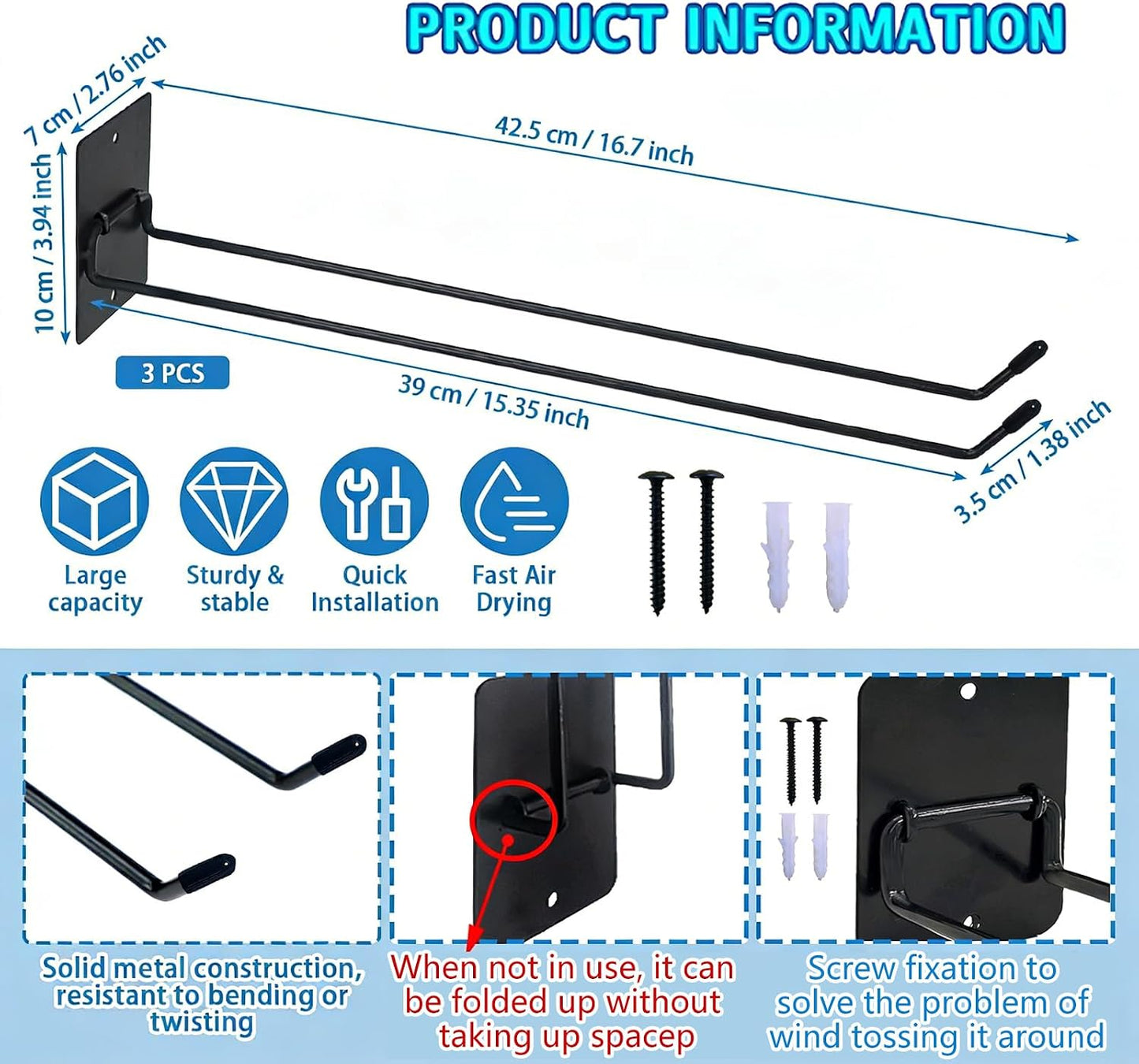 Lot De 3 Supports De Rangement Flottants En Fer Solide Pour Accessoires De Piscine Et équipements D'extérieur