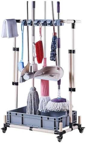 Support De Balai Et Serpillière Sur Pied, Chariot De Rangement Pour Outils De Nettoyage, Pour Jardin, écoles, Usines, Hôtels, Sociétés Immobilières, Unicolore, 68,5 X 41 X 135 Cm