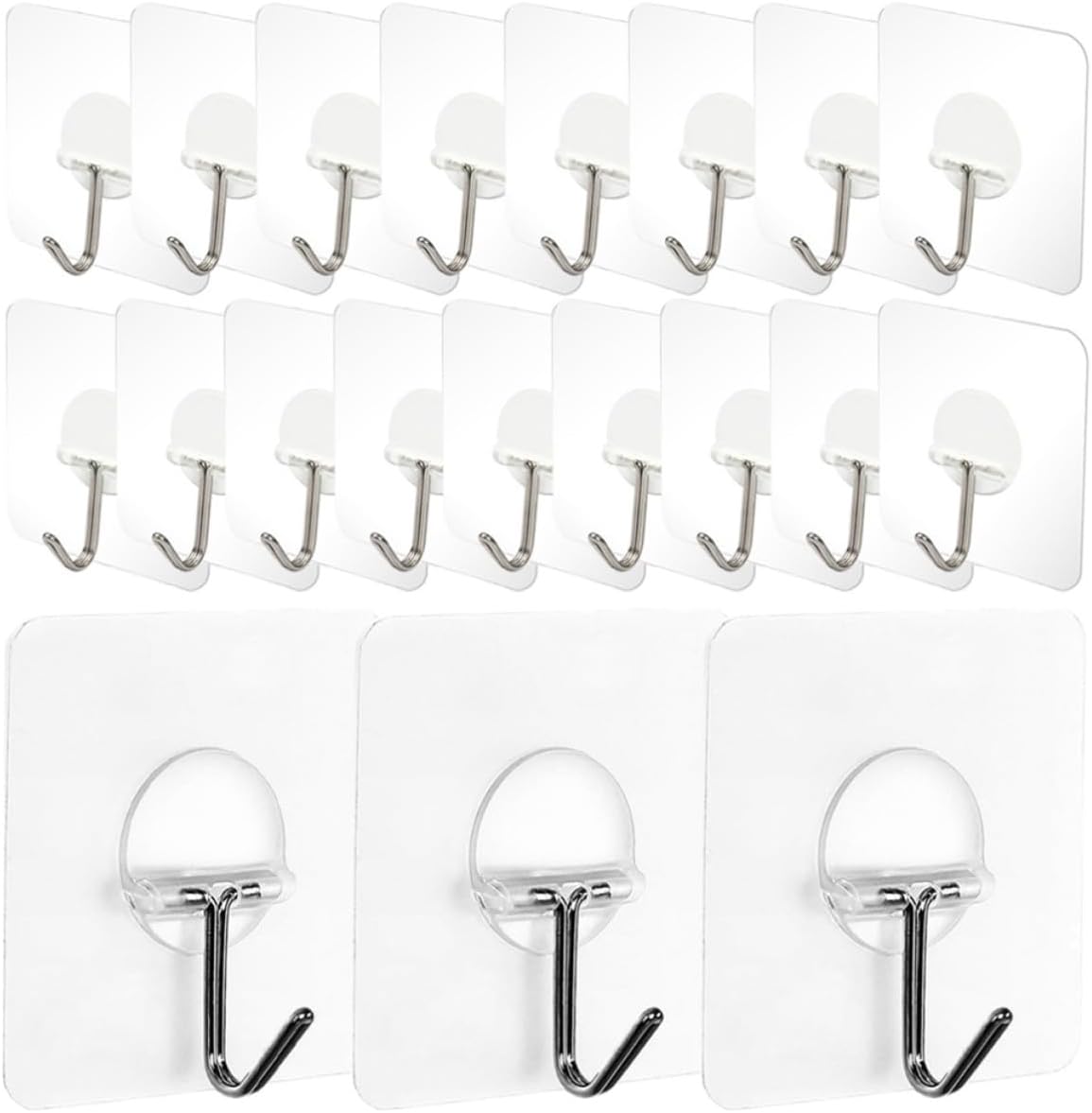  Healeved Crochets Adhésifs Muraux Transparents Lot De 20 En Plastique Et Acier Inoxydable Fixation Sans Perçage, Réutilisables Et Légers Pour Rangement Intérieur Et Voyage