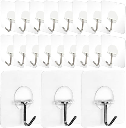  Healeved Crochets Adhésifs Muraux Transparents Lot De 20 En Plastique Et Acier Inoxydable Fixation Sans Perçage, Réutilisables Et Légers Pour Rangement Intérieur Et Voyage