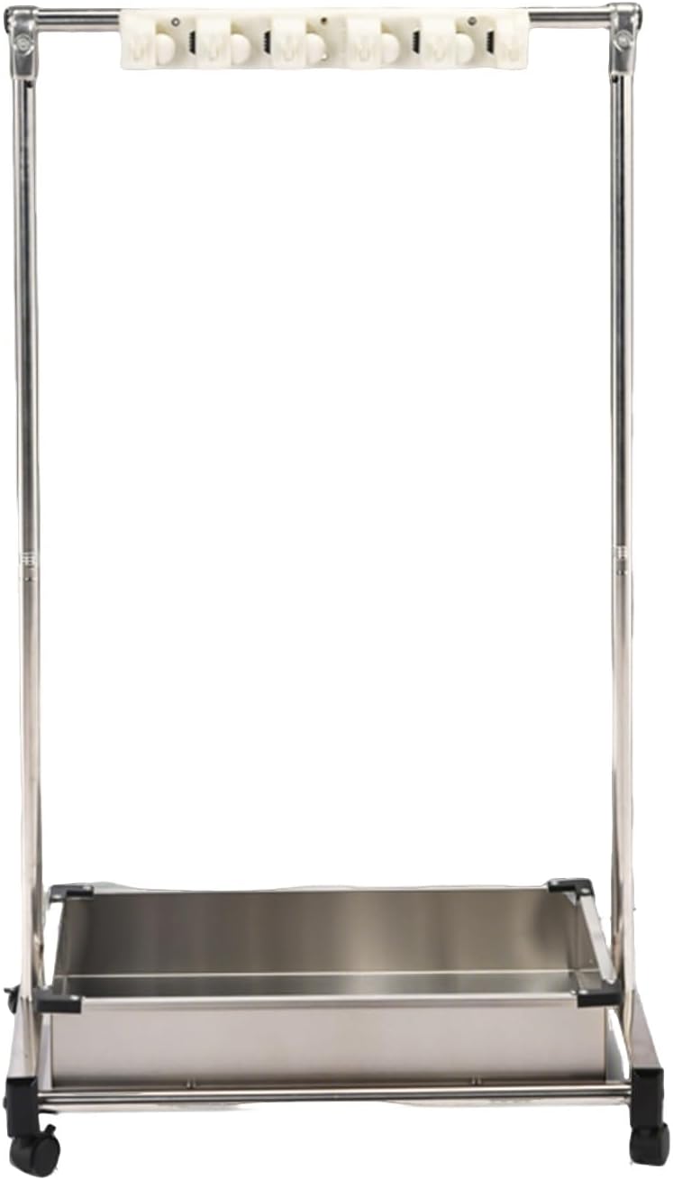  Support à Balai Mobile, égouttoir à Balais Sur Pied En Acier Inoxydable, Chariot à Outils De Nettoyage Avec Crochets Pour écoles Et Restaurants, Argent, 68 X 51 X 109 Cm, B