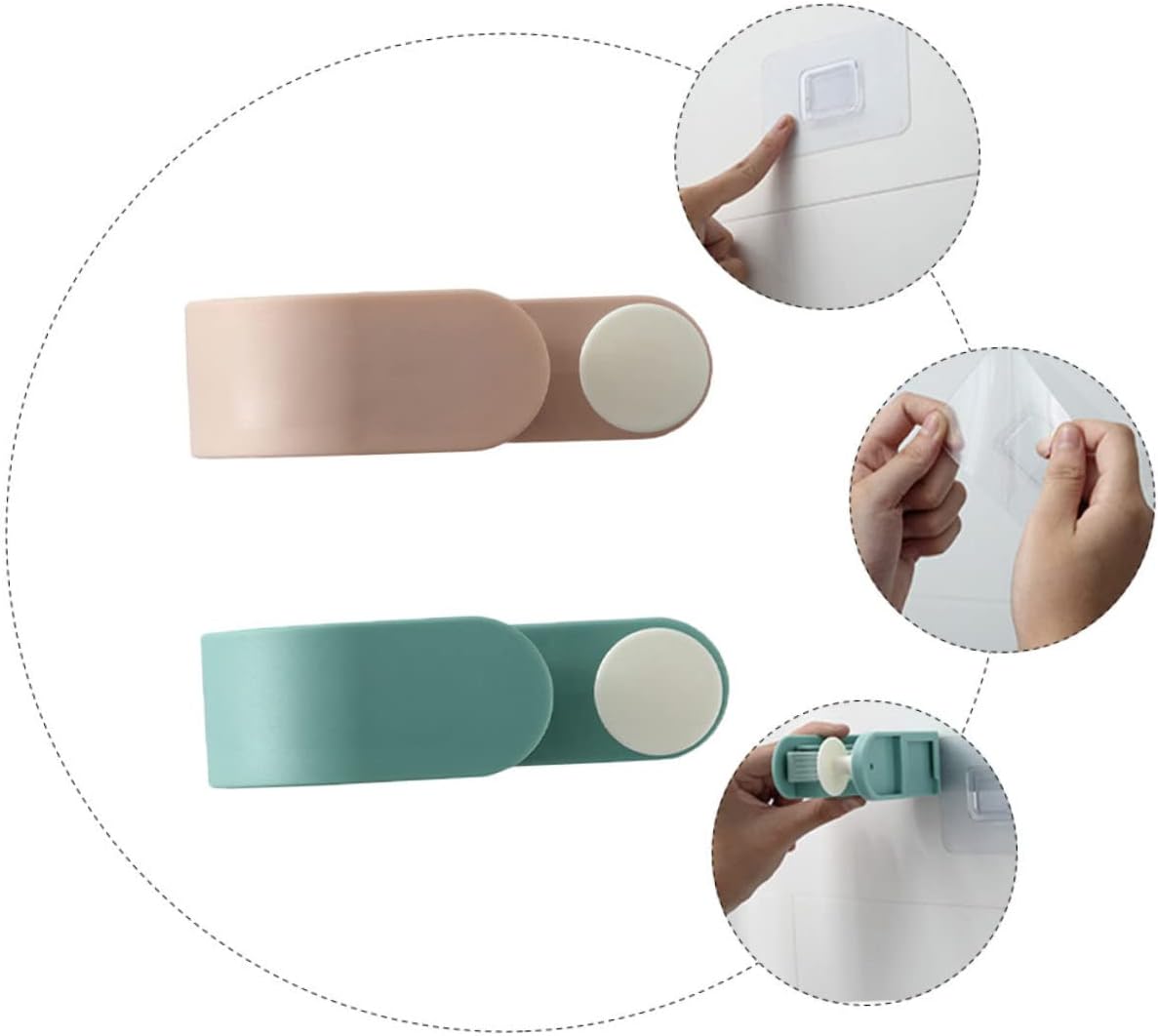  Ciieeo Crochet Pour Balai Multifonctionnel Sans Perçage En Plastique Vert, Support Mural 2pcs Pour Salle De Bain Et Porche Design à Pois Simple Et Créatif