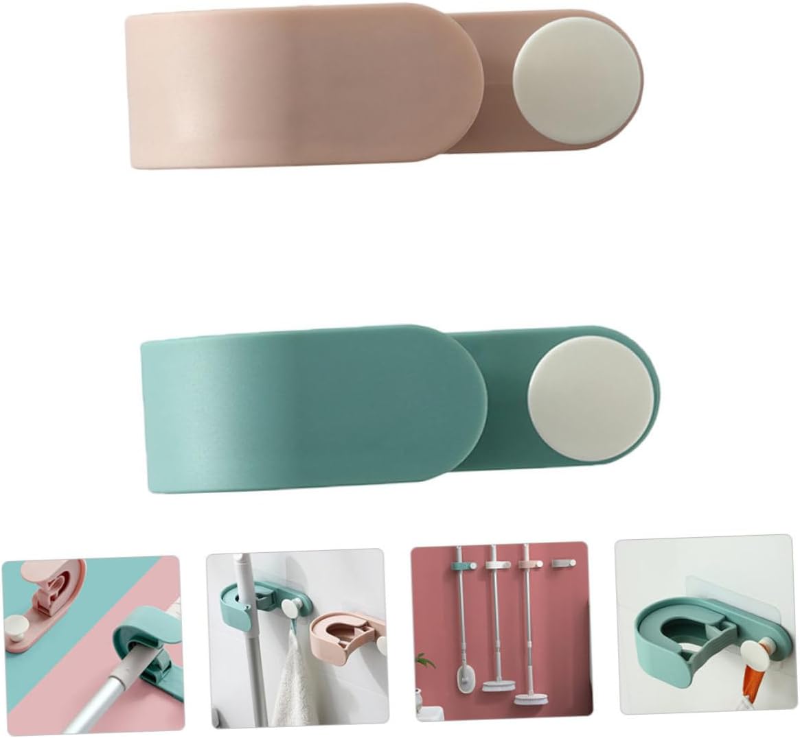  Ciieeo Crochet Pour Balai Multifonctionnel Sans Perçage En Plastique Vert, Support Mural 2pcs Pour Salle De Bain Et Porche Design à Pois Simple Et Créatif