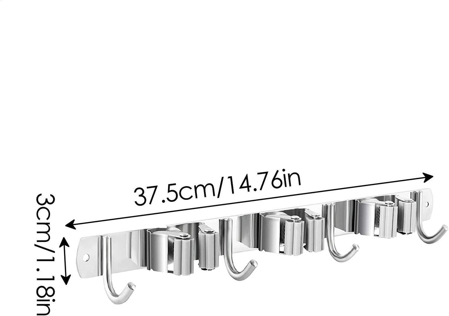  Generisch Support Mural Pour Serpillière, Support Mural, 3 Racks, 4 Crochets De Rangement, Crochets Pour Buanderie, Cuisine, Armoire, Abri De Jardin