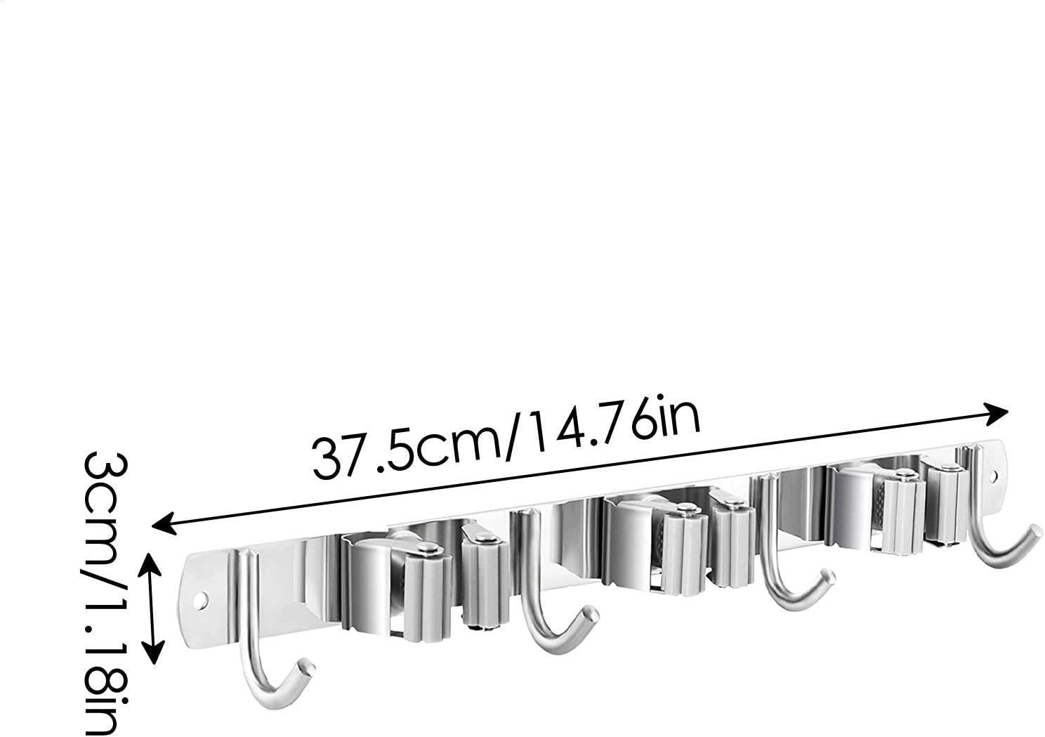  Generisch Support Mural Pour Serpillière, Support Mural, 3 Racks, 4 Crochets De Rangement, Crochets Pour Buanderie, Cuisine, Armoire, Abri De Jardin