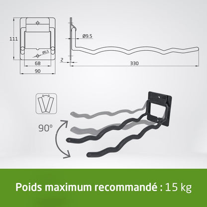  Amig - Crochet Pour Accrocher Outils - Support à Montage Mural - Acier Galvanisé - Revêtement En Caoutchouc Antidérapant - Capacité De Charge 15kg - Idéal Pour Vélos Et Outils De Jardin