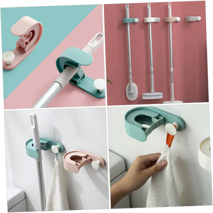  Ciieeo Crochet Pour Balai Multifonctionnel Sans Perçage En Plastique Vert, Support Mural 2pcs Pour Salle De Bain Et Porche Design à Pois Simple Et Créatif