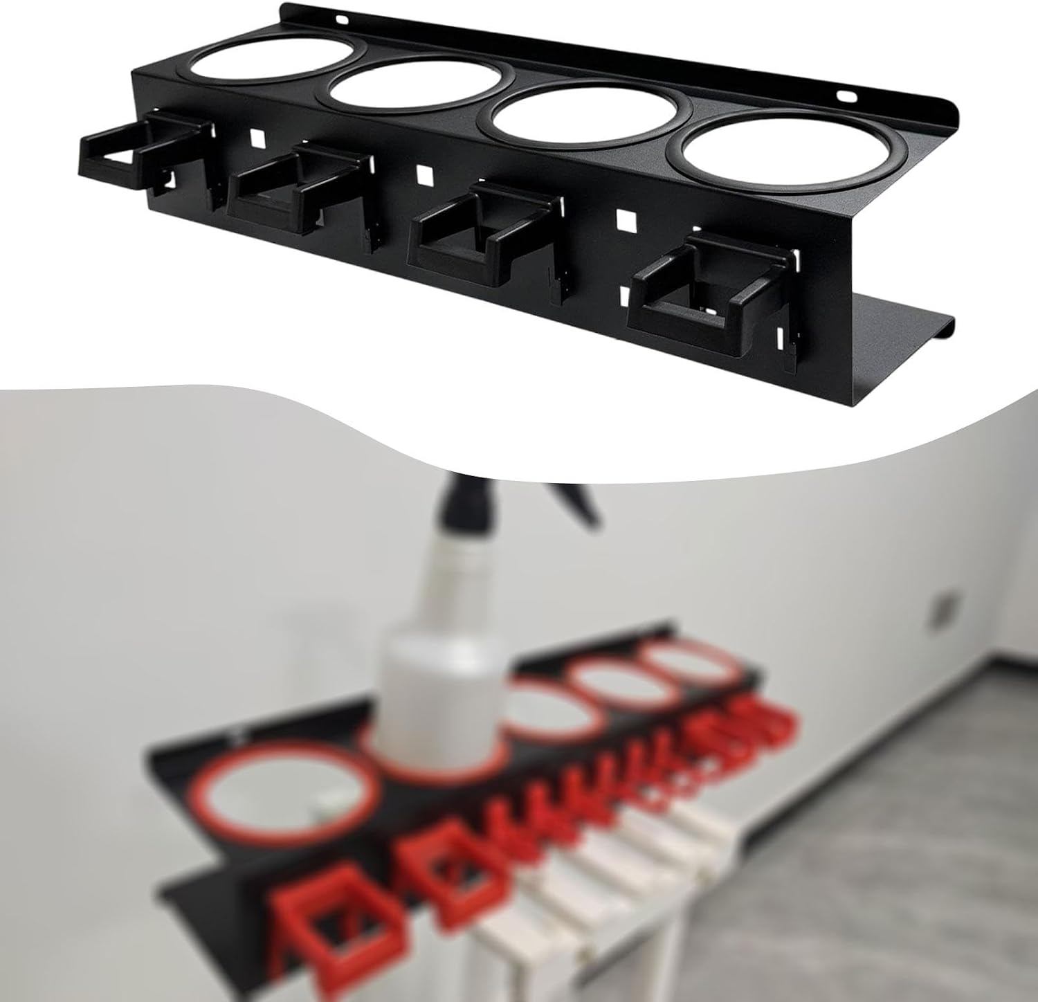  Porte-flacons Pulvérisateurs, étagère Murale Pour Flacons Pulvérisateurs, Organisateur Métallique, Kit Complet Avec Vis, En Acier Robuste, Idéal Pour, Noir 4 Trous