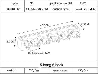  Mop Holder Wall Mounted Mop Holder Broom Garden Tools Storage Hooks Garage Storage 5 Position And 6 Hooks For Home Kitchen Garden (White, 5 Positions)