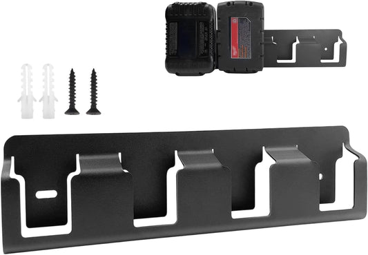 GENERIC Organiseur De Piles Mural En Acier Massif à 4 Emplacements | Porte-piles 18 V | Pour Garage, Bureau, Maison, Chambre à Coucher, étude, Salon Intérieur