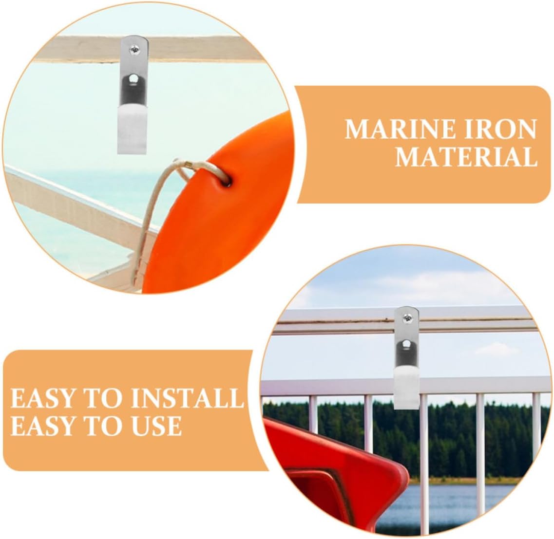  YARNOW Crochet En Acier Inoxydable Pour Supports De Bouées De Sauvetage, Facile à Installer Et Compact, Pour Piscine Et Garage, Accessoires Bateau Ambiance Estivale, Lot De 2pcs
