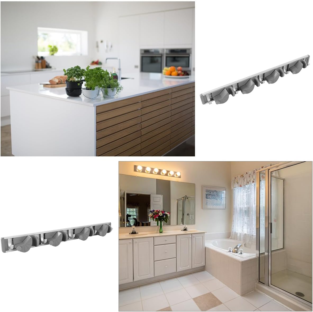  Toyvian Étagère à Balais Suspendue Murale En Aluminium Gris 4 Emplacements Suspendre 5 Crochets En Aluminium Support De Rangement Pour Balai à Franges Cuisine Jardin Et Buanderie