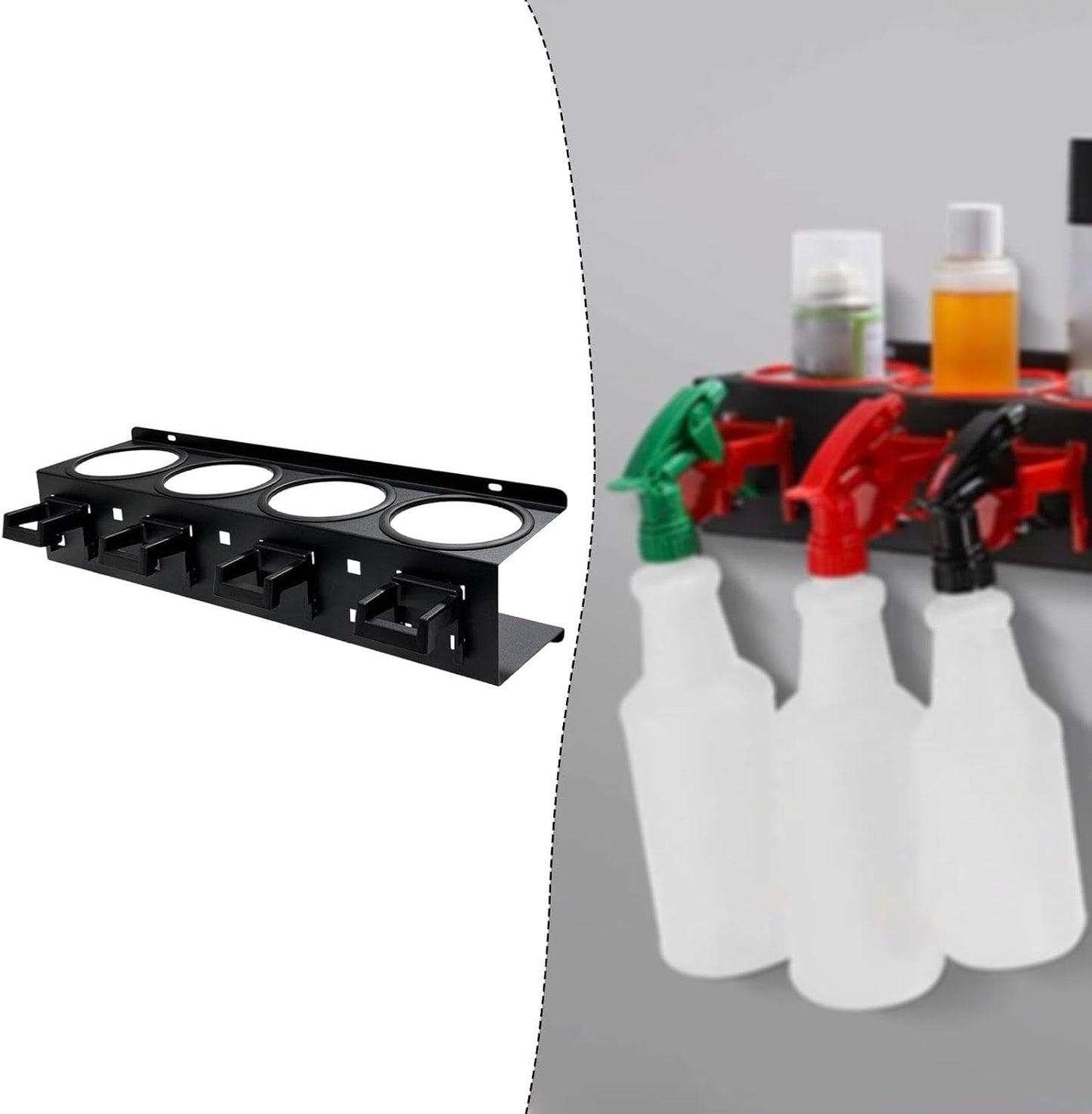  Porte-flacons Pulvérisateurs, étagère Murale Pour Flacons Pulvérisateurs, Organisateur Métallique, Kit Complet Avec Vis, En Acier Robuste, Idéal Pour, Noir 4 Trous