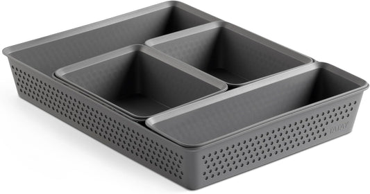  TATAY Organisateur De Tiroir Bohol | Set De 5 : 2xA6 + A5 + A4 + Slim | Paniers Et Boîtes De Rangement | Design Minimaliste Fonctionnel | Ordre Maison Et Bureau | Plastique Recyclé Sans BPA, Gris