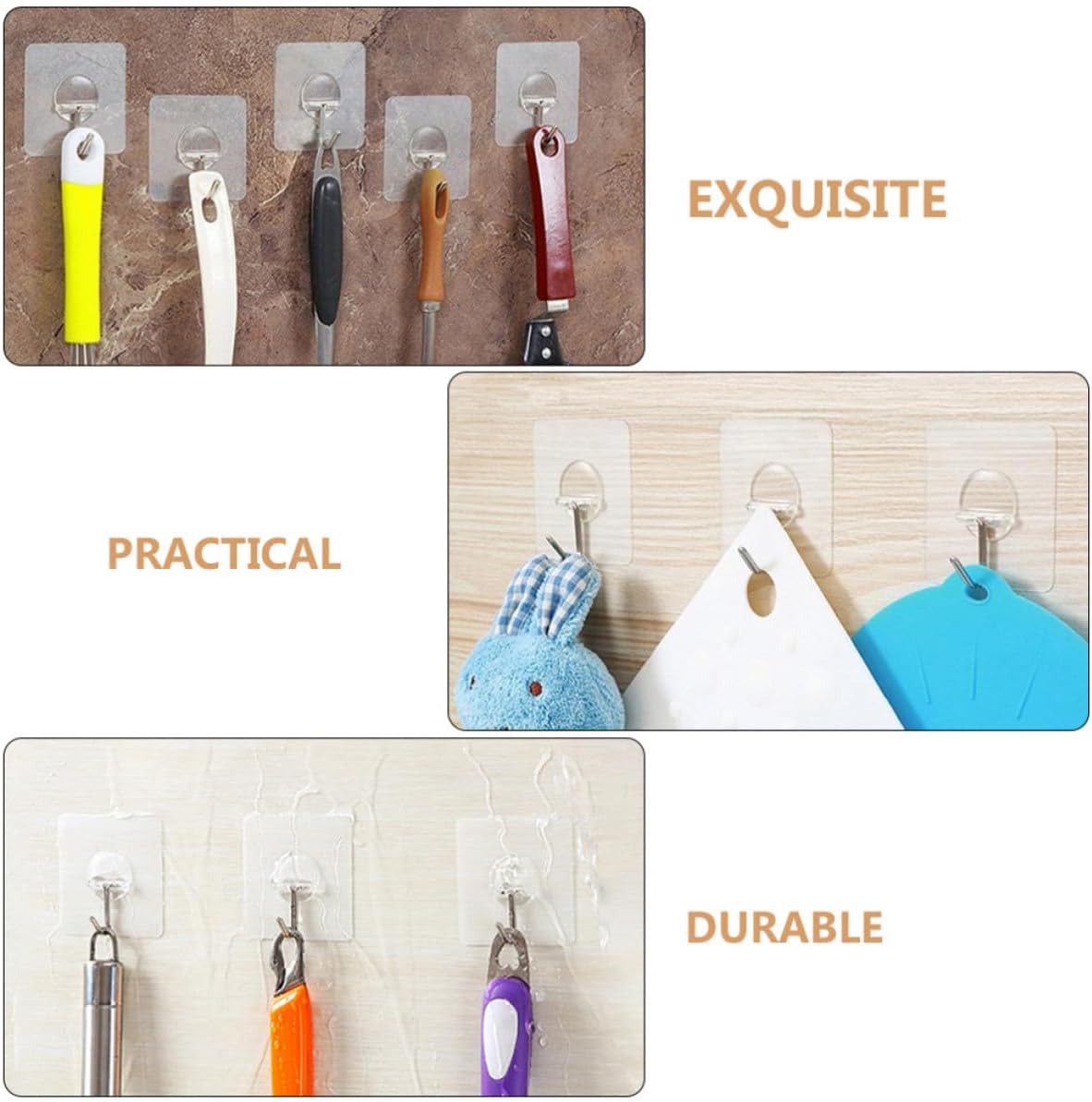  Healeved Crochets Adhésifs Muraux Transparents Lot De 20 En Plastique Et Acier Inoxydable Fixation Sans Perçage, Réutilisables Et Légers Pour Rangement Intérieur Et Voyage