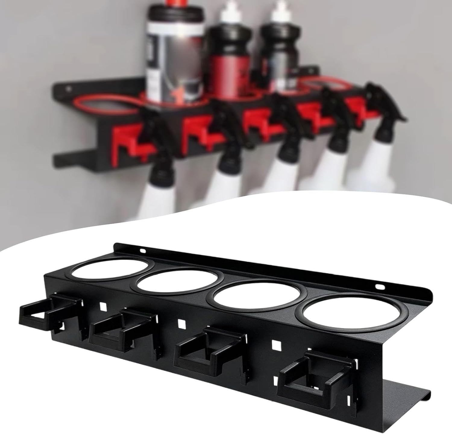  Porte-flacons Pulvérisateurs, étagère Murale Pour Flacons Pulvérisateurs, Organisateur Métallique, Kit Complet Avec Vis, En Acier Robuste, Idéal Pour, Noir 4 Trous