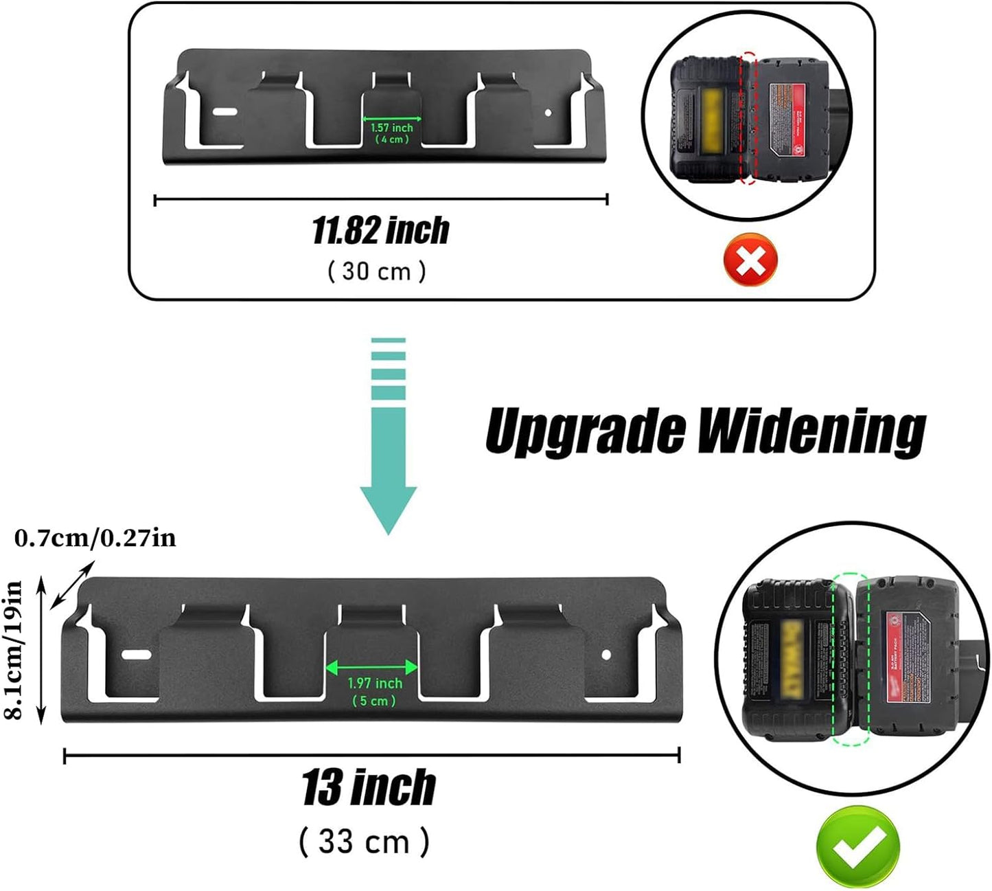 GENERIC Organiseur De Piles Mural En Acier Massif à 4 Emplacements | Porte-piles 18 V | Pour Garage, Bureau, Maison, Chambre à Coucher, étude, Salon Intérieur