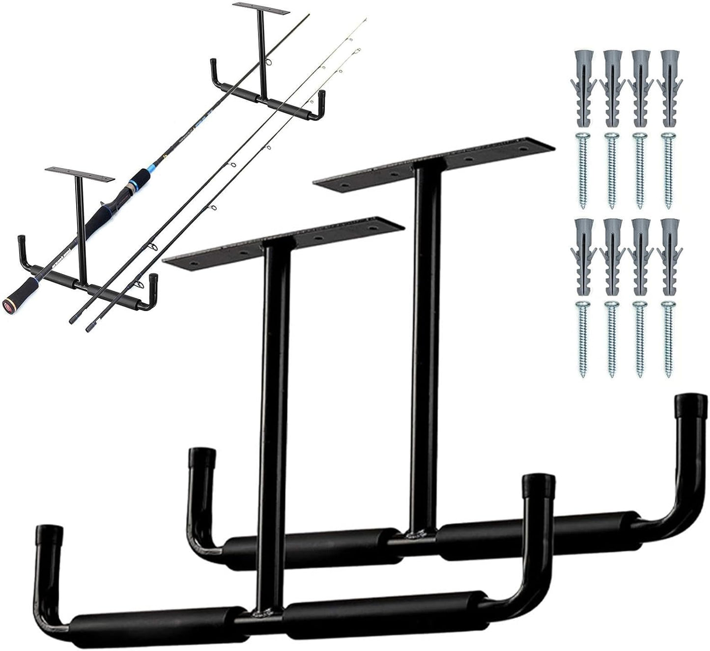  Rack De Rangement Suspendu Pour Garage | 2 Pièces En Métal Robuste En T | Stockage Au Plafond Du Garage,Pour Sous-Sol, Vélo, Bois, Équipements De Sport, Pelles, Perches, Cannes À Pêche, Skis