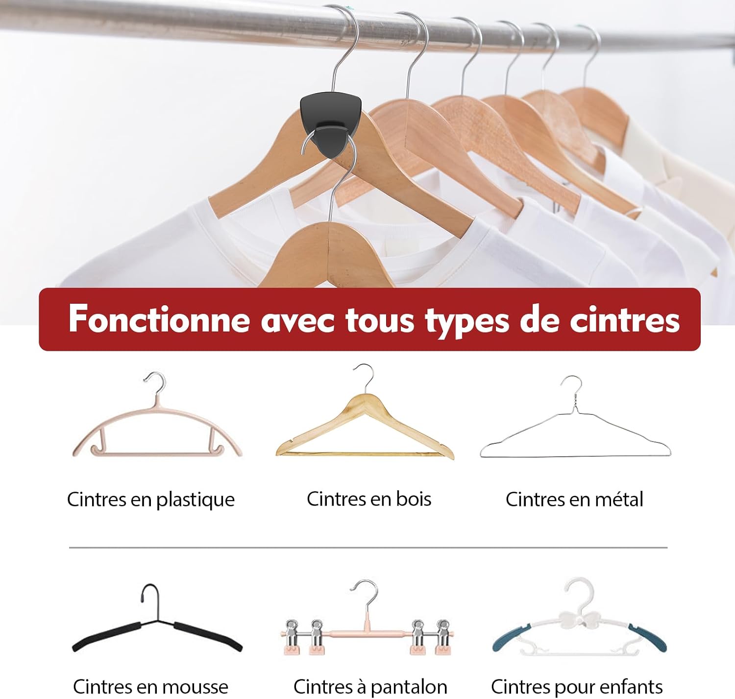  Latoxcaa Cintres Gain De Place Pour Cintre Lot De 20 - Porte-Vêtements Extra Solide 20kg (Max) - Crochets D'Organisation Et Crochet De Connexion De Cintre Noir Pour Placard Et Penderie