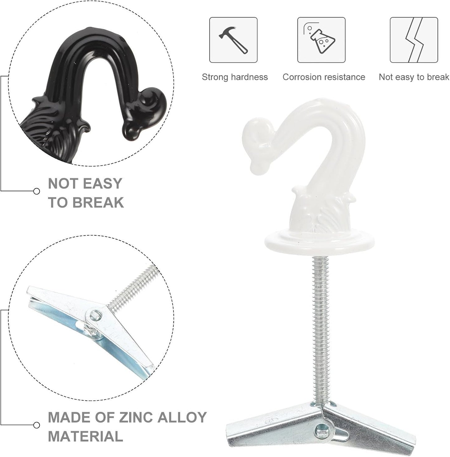  ULTECHNOVO Crochets De Plafond Et Décoration D'espace Pratique Pour Rangement Suspendu En Alliage De Zinc Lot De 4 Pliables Robuste, Faciles à Installer