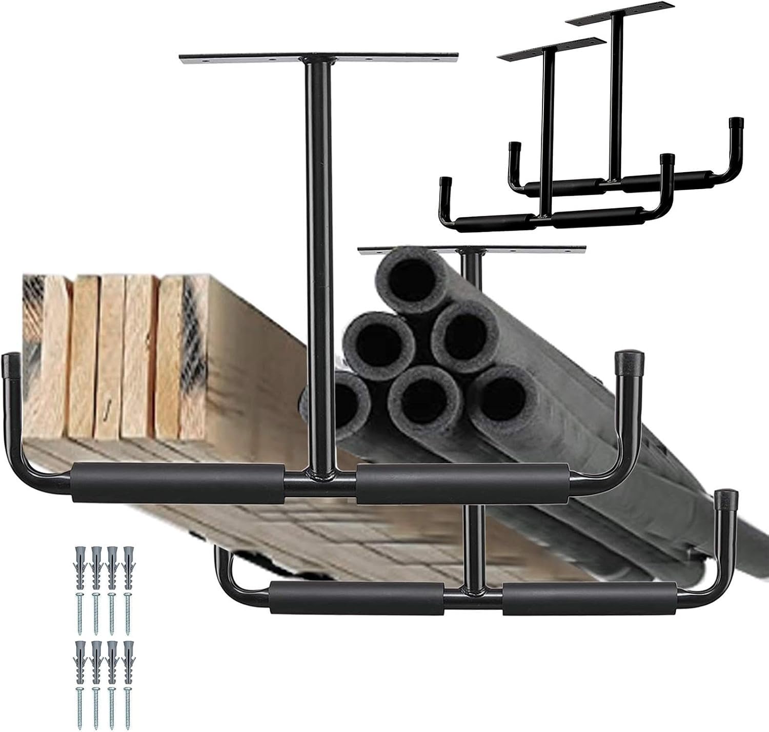  Rack De Rangement Suspendu Pour Garage | 2 Pièces En Métal Robuste En T | Stockage Au Plafond Du Garage,Pour Sous-Sol, Vélo, Bois, Équipements De Sport, Pelles, Perches, Cannes À Pêche, Skis