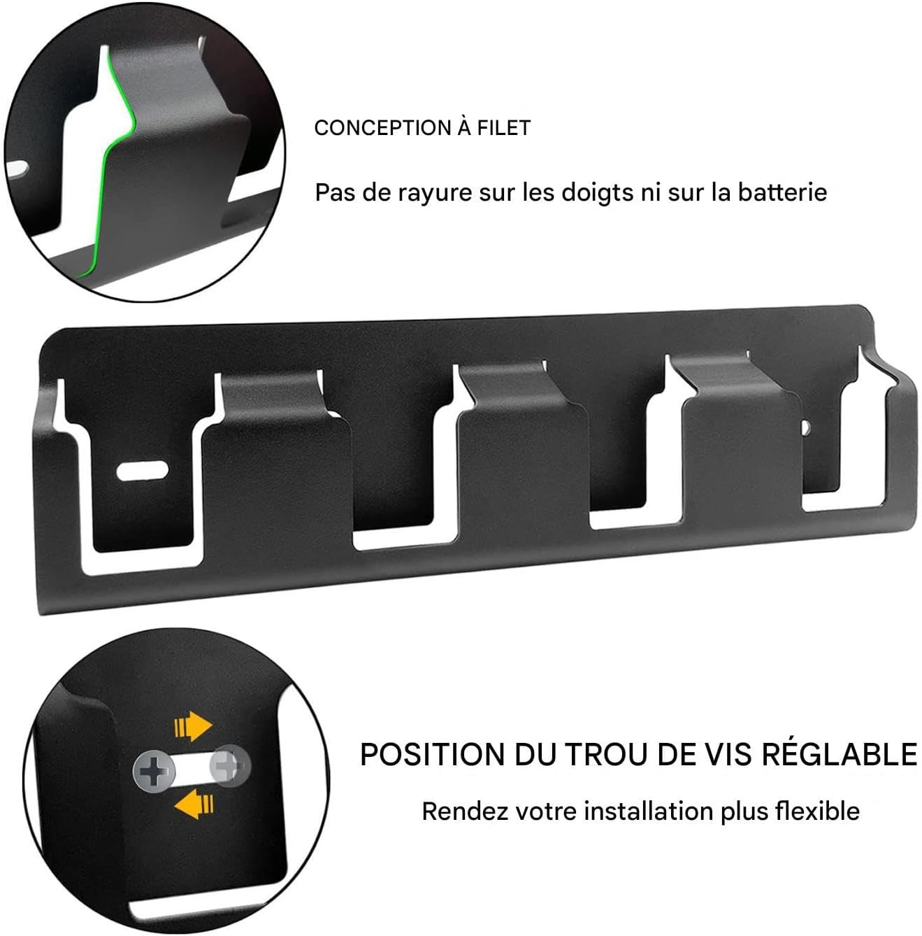  Générique Support Mural Organisateur Pour Piles - Support Robust En Acier Solide À 4 Emplacements - Murale Pour Batterie 18V,Pour Salon, Chambre, Salle D'Étude, Garage Et Bureau À Domicile