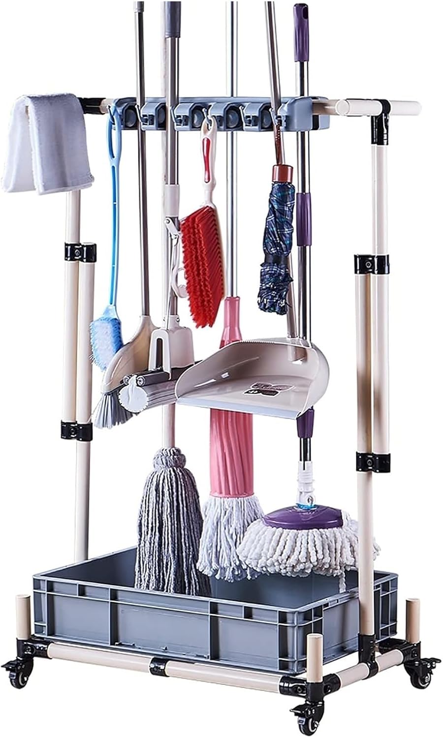 Support De Balai Et Serpillière Sur Pied, Chariot De Rangement Pour Outils De Nettoyage, Pour Jardin, écoles, Usines, Hôtels, Sociétés Immobilières, Unicolore, 68,5 X 41 X 135 Cm