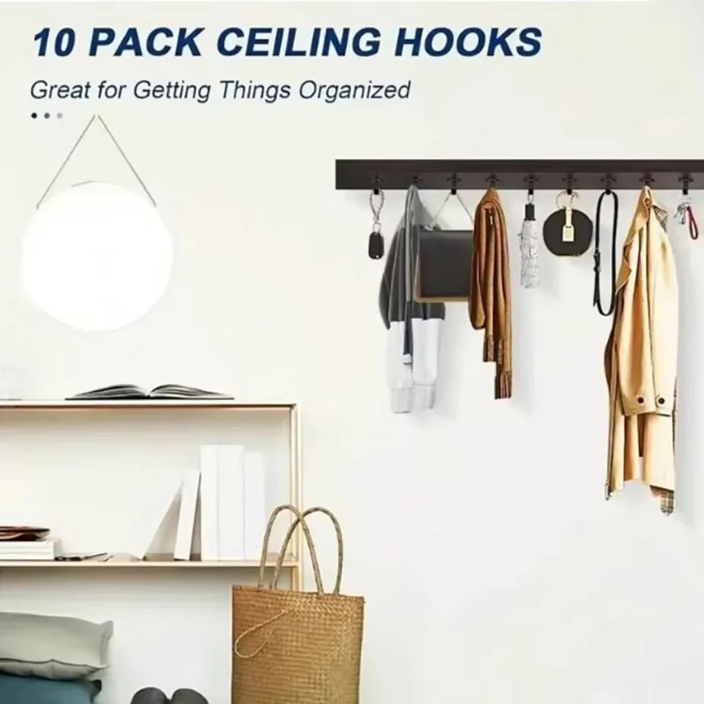 GENERIC Pendentifs Sous L'étagère - Organisateur Solide Et Durable 5 Pièces Sans Perçage - Pendentifs De Tasse Sous étagère Et Crochets à Serviette, Pour Sac à Dos Clés, Parapluie, Outils Accessoires Cuisine