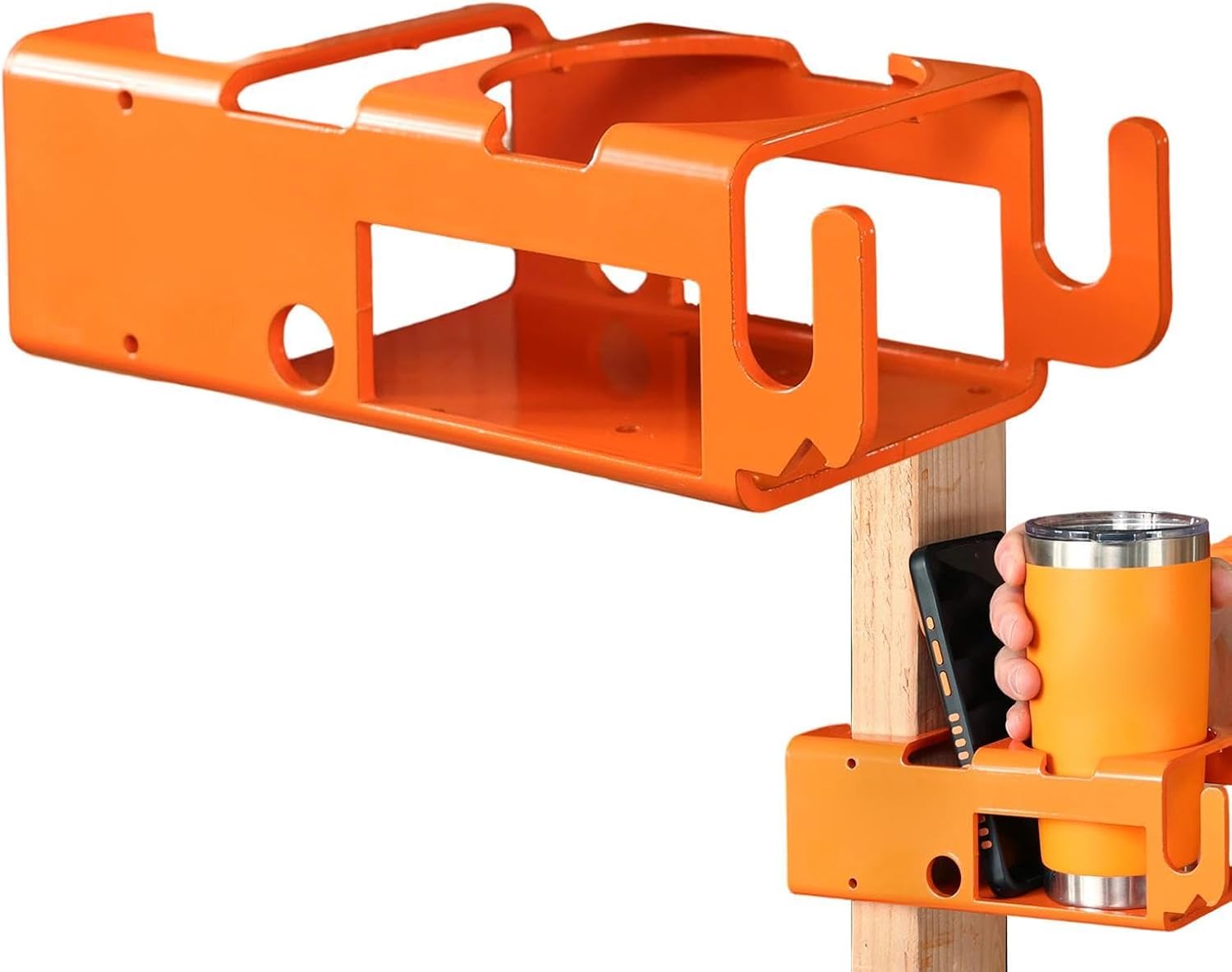  Heavy Duty Jobsite Storage Rack, Professional Tool Organizer, 10.5 Inches Bracket With Utility Hooks, High Capacity Phone Slot, Workshop Accessory With Rugged Style Tool For Construction Site Garage
