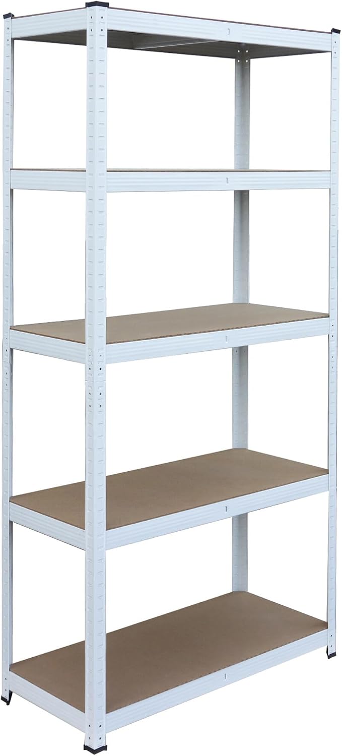  Relaxdays Étagère Lourde 875 Kg, 5 Niveaux, Emboîtable, Blanc/Marron, 60x100x200 Cm Pour Cave Et Garage