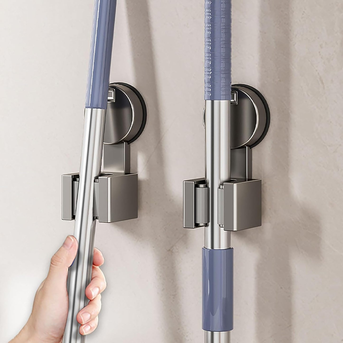  Porte-serpillère Portable à Fixation Murale Avec Ventouse Puissante Sans Endommager La Décoration Murale, Accessoire De Maison, Rangement D'outils De Nettoyage