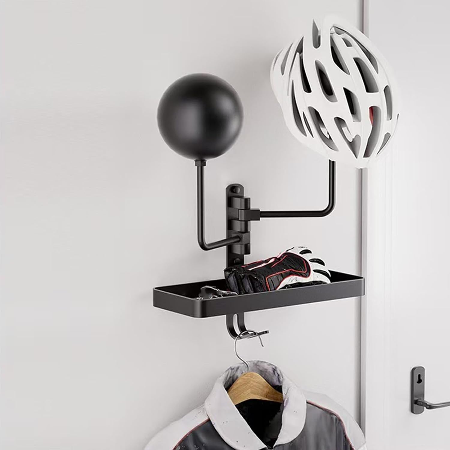  Générique Helmet Wall Mount, Heavy Duty Metal Helmet Holder, 11.81 Inches Garage Storage System Hooks, Riding Gear Display Case For Riders Club, Motorcycle Shop And Man Cave