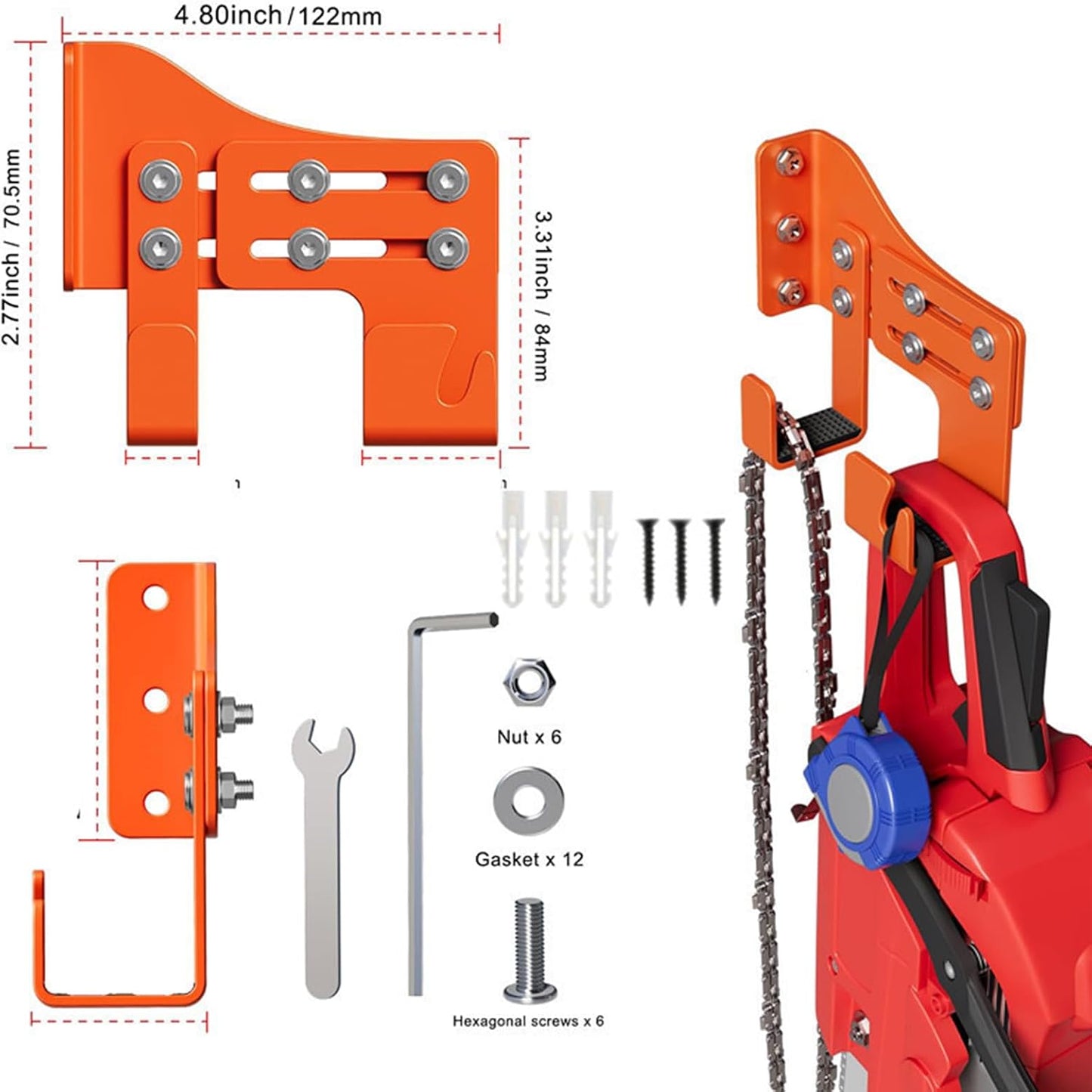 GENERIC Support Pour Tronçonneuse,Organisateur De Rangement À Usage Intensif Monté Au Mur,Organisateur De Tronçonneuse Pour Garage Avec Deux Crochets - Pour Les Accessoires Des Outils À Chaîne Destinés Au Jar
