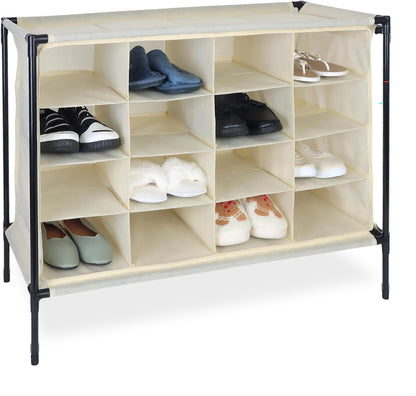  Relaxdays Meuble à Chaussures Pour Le Camping, 16 Compartiments, Montage Facile, H X L X P : 65 X 84 X 36 Cm, Noir