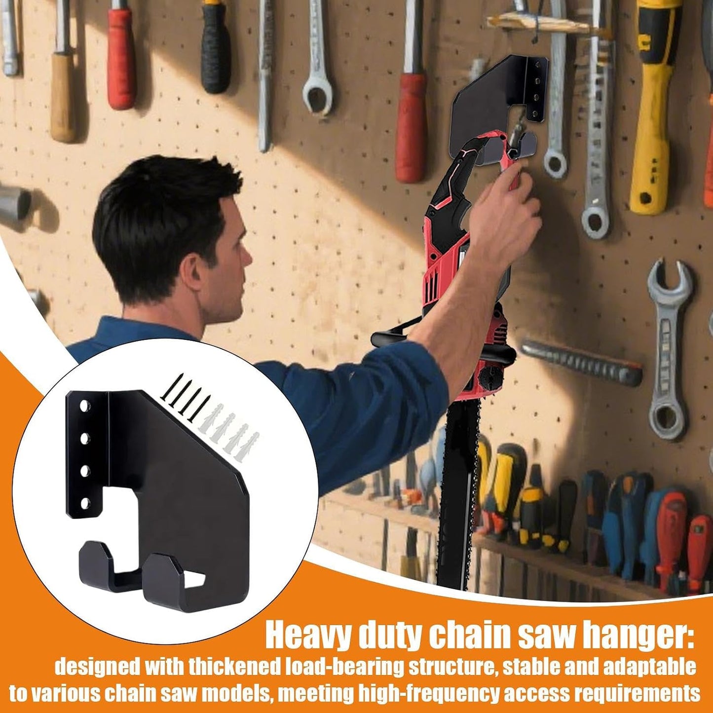  Générique Chainsaw Mount Holder, Heavy Duty Carbon Steel Garden Tool Organizer, Multi Functional Chainsaw Storage Shelf, Space Saving Wall Rack For Workshop, Garage, Outdoor, And More