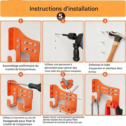 GENERIC Support Pour Tronçonneuse,Organisateur De Rangement À Usage Intensif Monté Au Mur,Organisateur De Tronçonneuse Pour Garage Avec Deux Crochets - Pour Les Accessoires Des Outils À Chaîne Destinés Au Jar