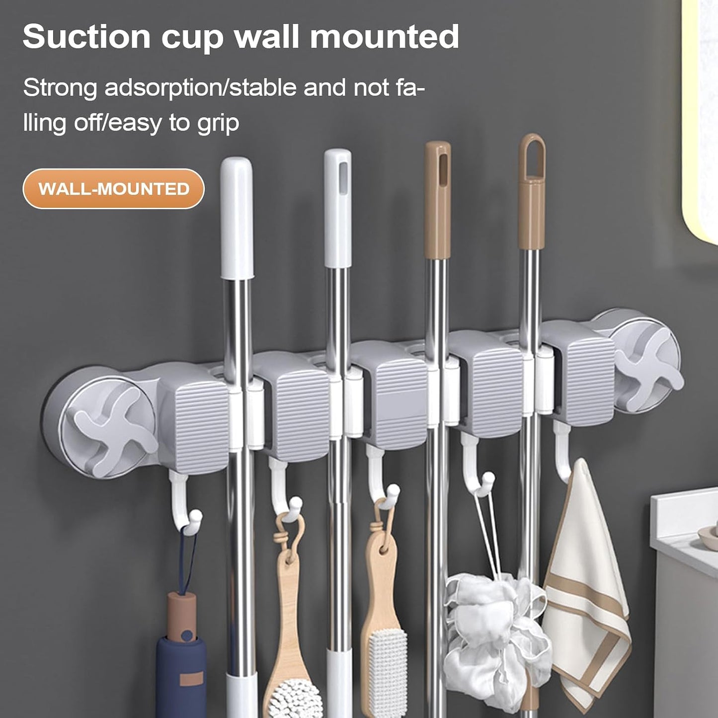  Generisch Support Mural Pour Serpillère | Support Mural à Ventouse Pour Garage | Porte-outils Organisation Ménager Accessoires De Nettoyage Garage Pelle Torchon Gants Brosse