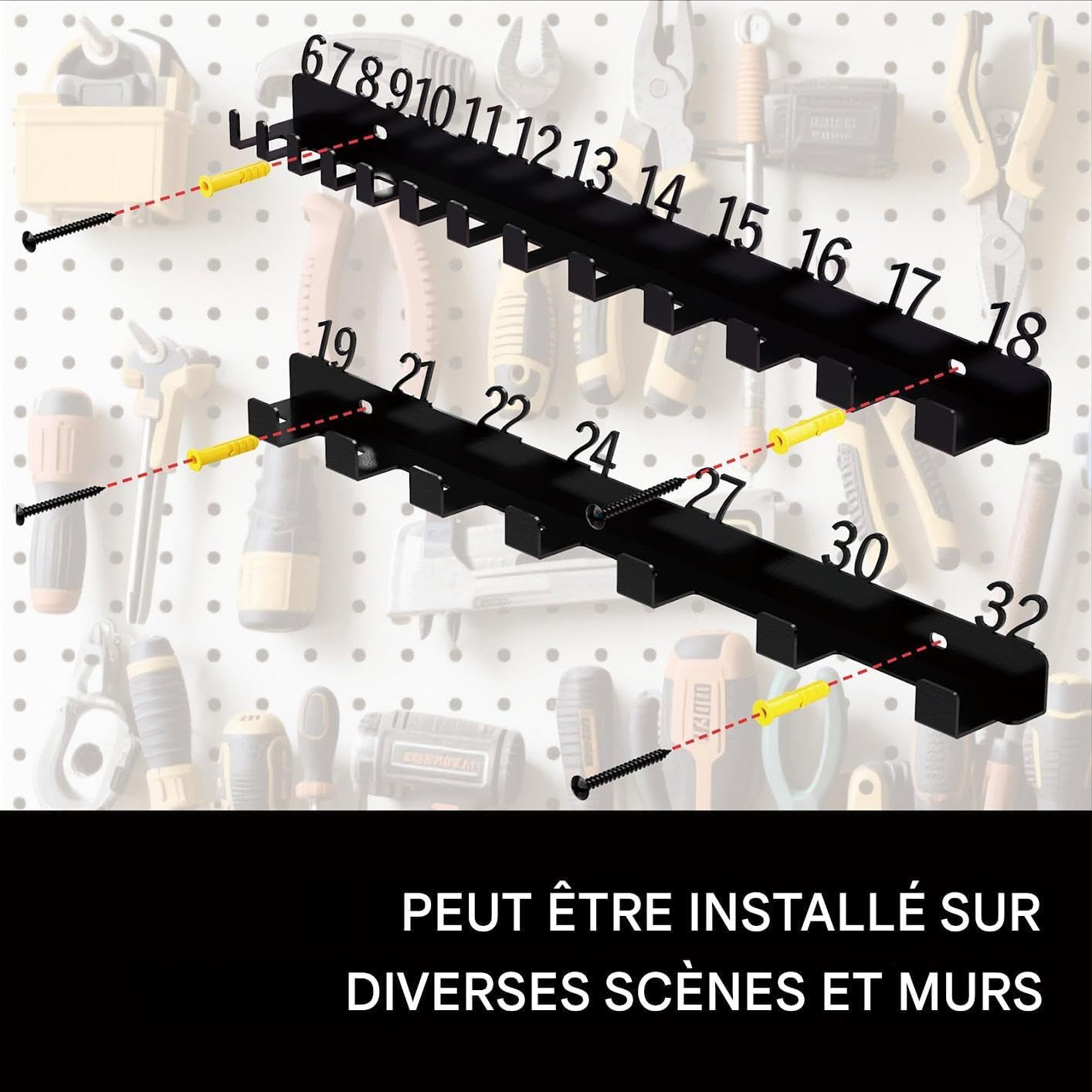  Porte-outils, Organisateur D'outils Mural, Construction En Acier Robuste, Fentes Multiples Pour Tournevis, Marteaux Et Clés, Conception Peu Encombrante, Installation Facile, Finition Résistante à La R