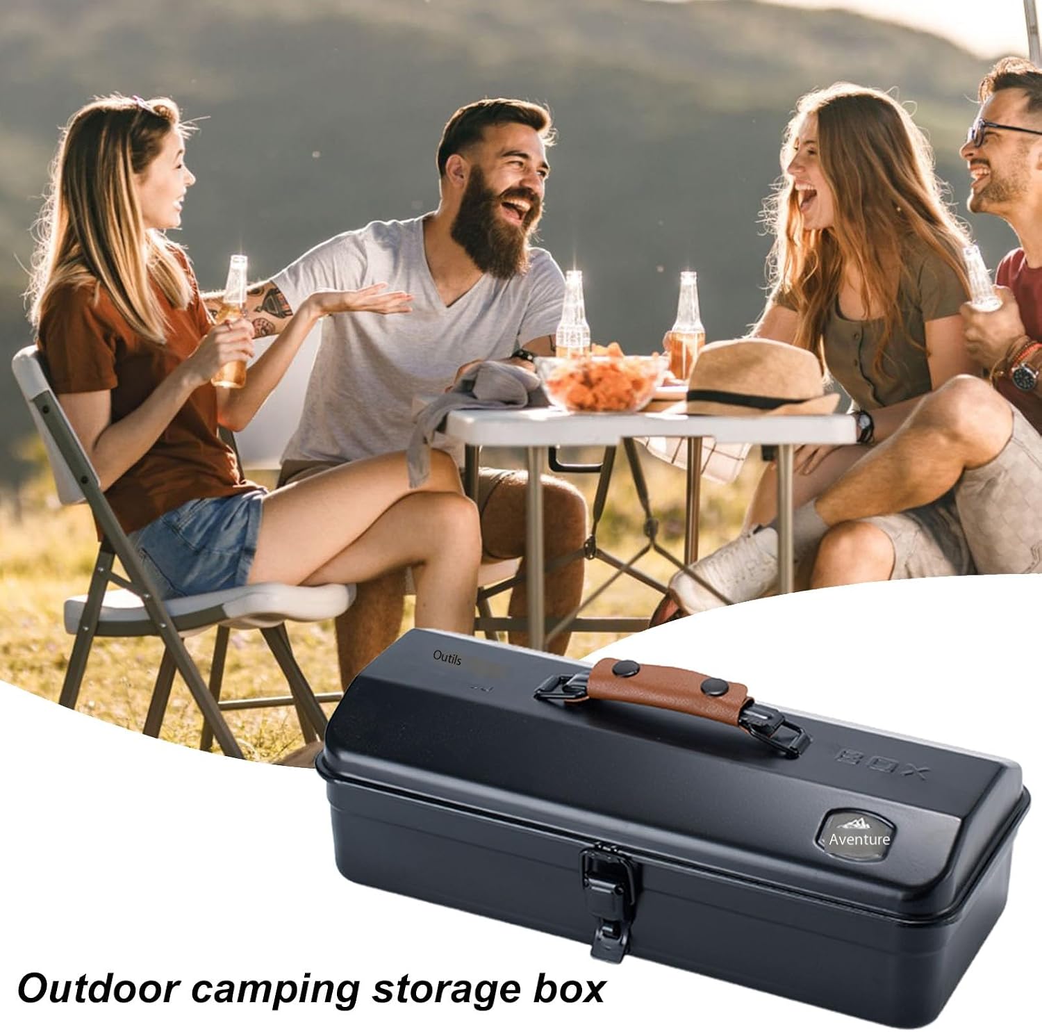  Boîte De Rangement En Métal Portable Portable, étui à Outils En Fer De Camping, Organisateur De Toit De Hanche, Poignée De Transport Robuste, Autocollants Bonus Inclus, Parfait Pour L'extérieur, L'équ