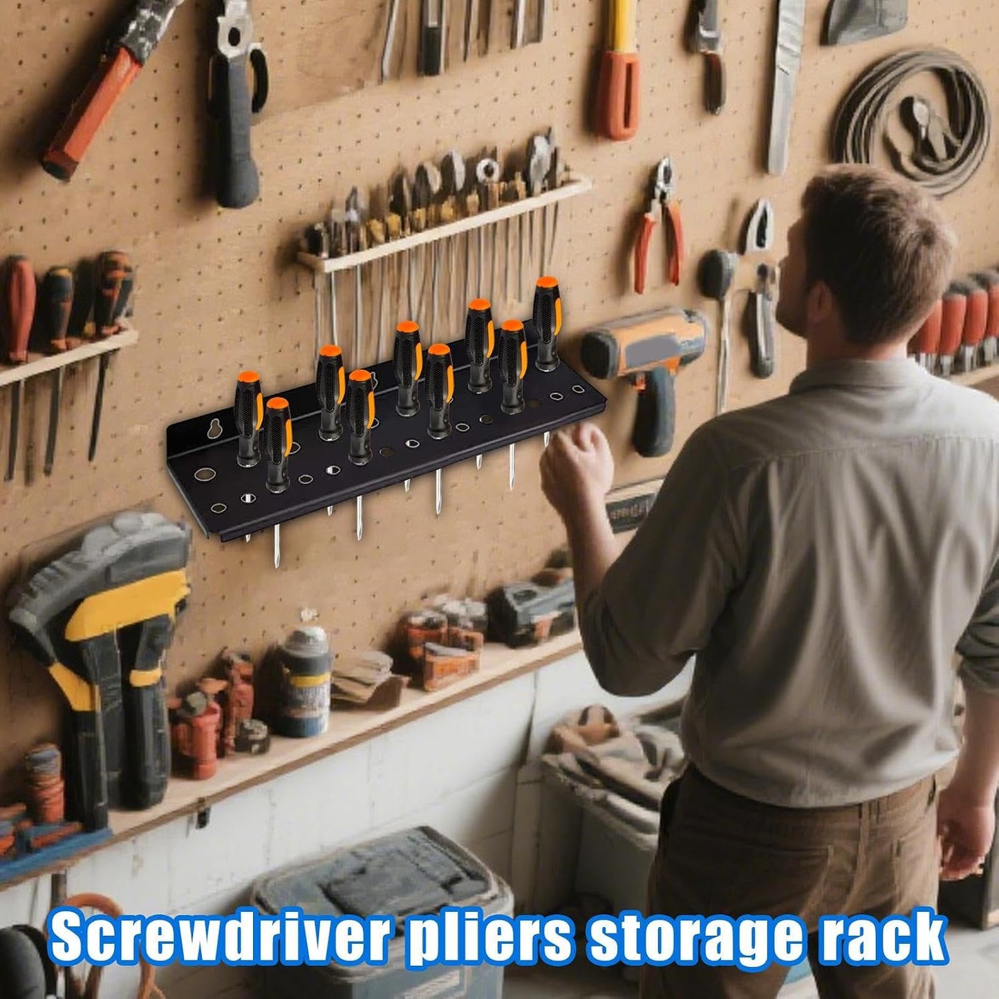  Générique Screw Driver Holders Organizers, Wall Mount Tool Storage Rack, 25 Holes Utility Shelf Easy Access, Small Hand Tools Stand For Garage, Workshop, And Workbench Use