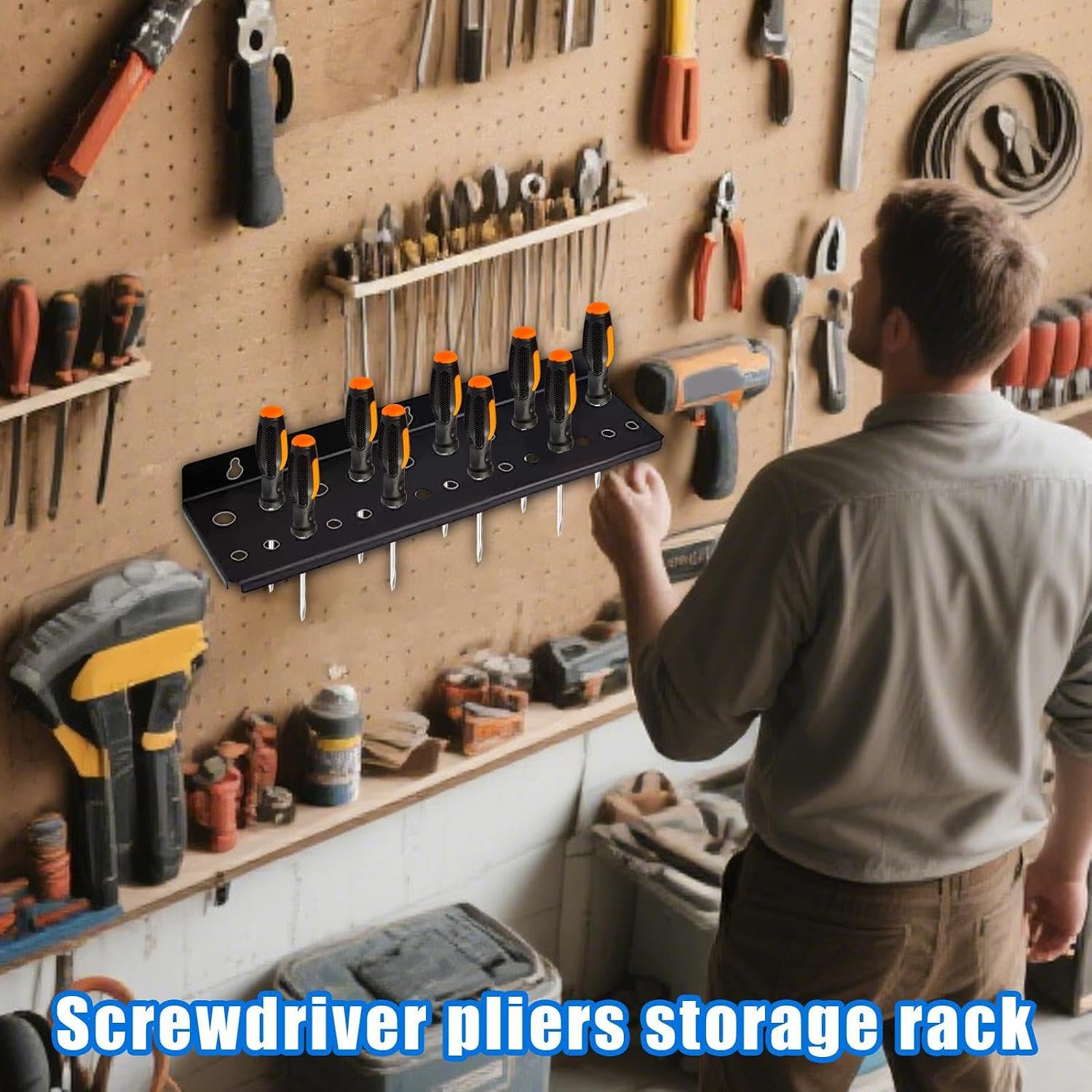  Générique Screw Driver Holders Organizers, Wall Mount Tool Storage Rack, 25 Holes Utility Shelf Easy Access, Small Hand Tools Stand For Garage, Workshop, And Workbench Use