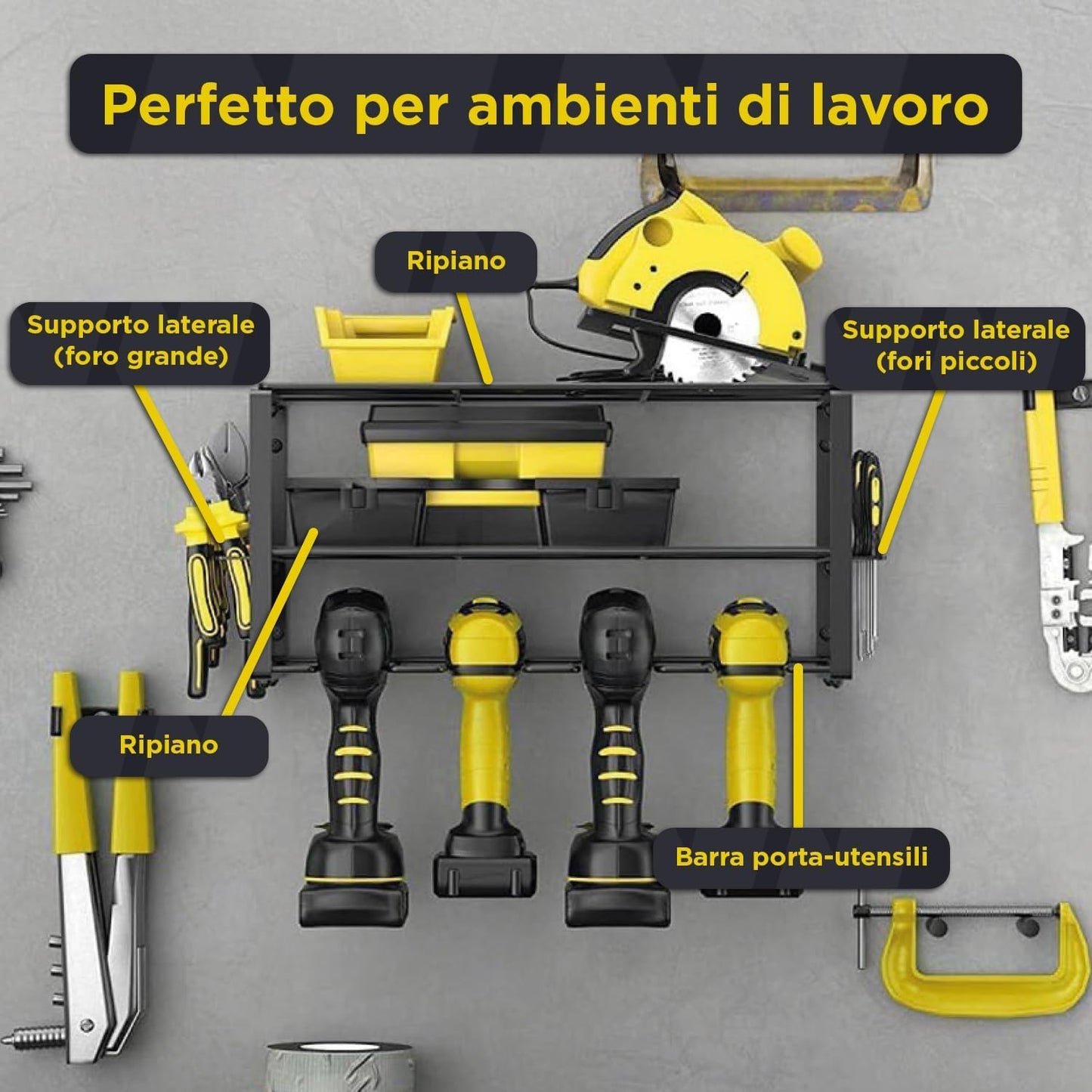  Étagère Murale En Acier Avec 4 Compartiments Et étagères En Grille, Panneau Porte-outils De Travail Peu Encombrant, Pour Garage Et Atelier, Facile à Installer