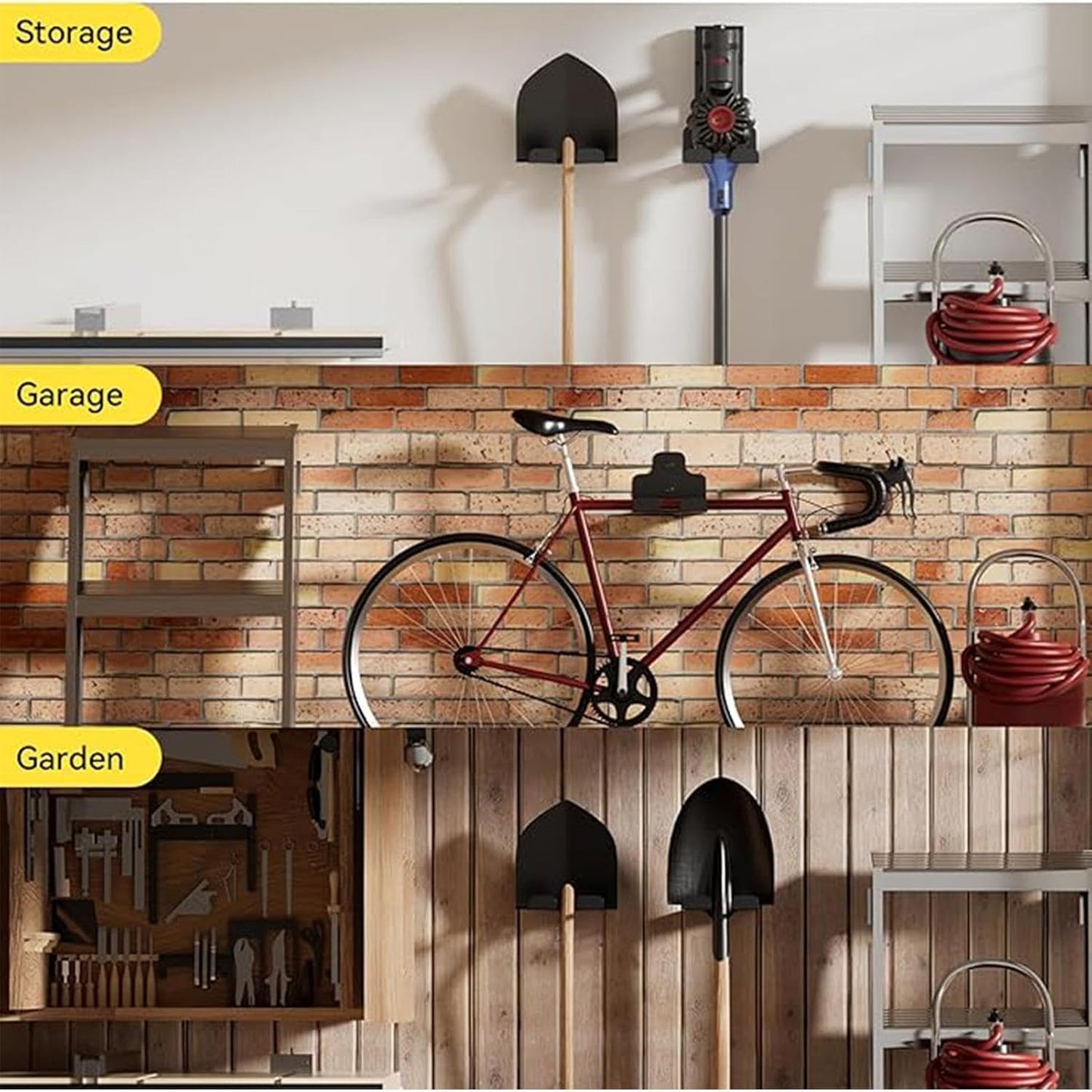 GENERIC Cintres à Outils De Jardin, Support En Acier Inoxydable Pour économiser De L'espace Pour Pelle, Râteau, Serpillère, Perceuse, équipement De Câble Intérieur Ou Extérieur