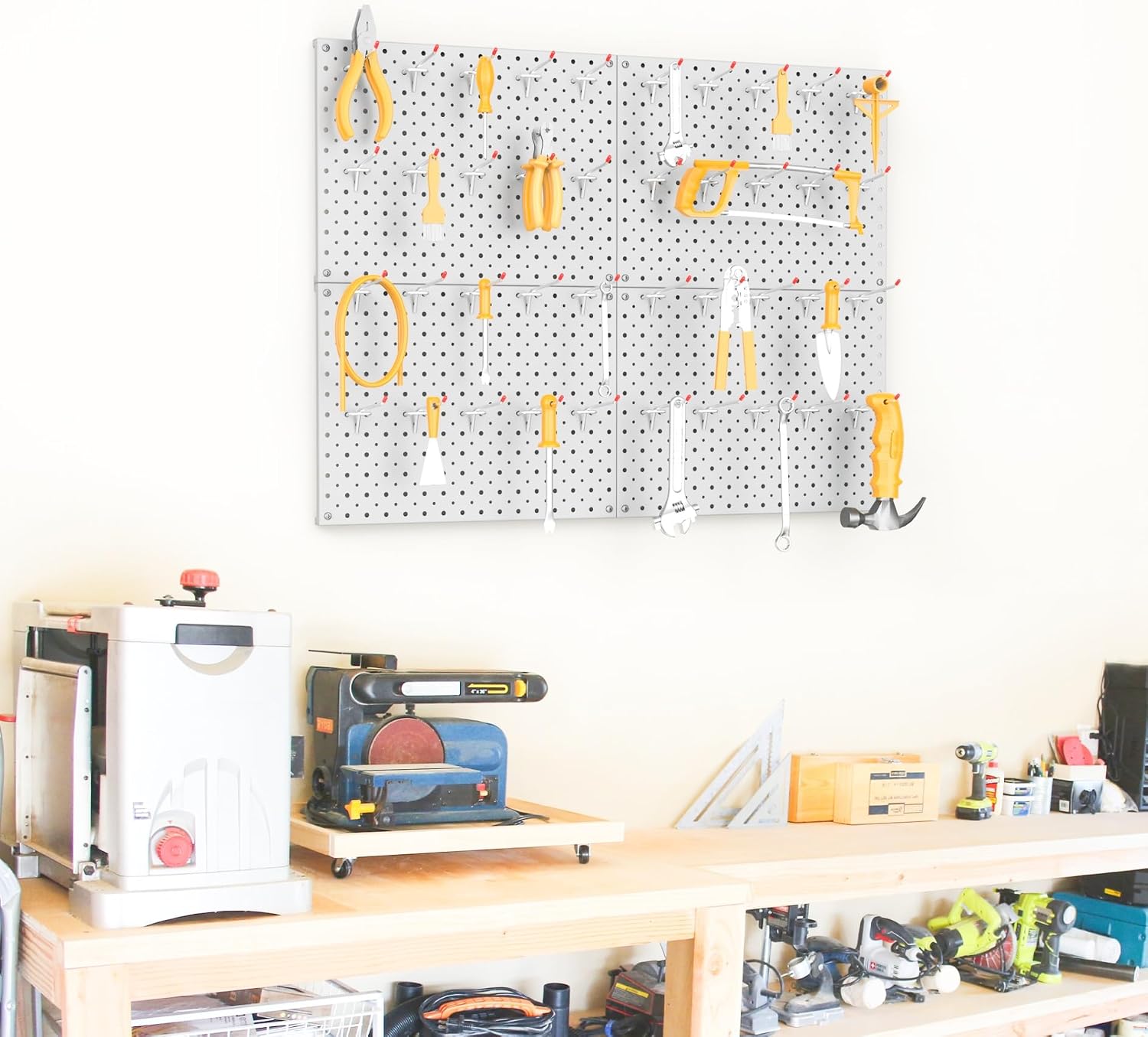 TORACK Panneaux Perforés En Métal Et Crochets Pour Garage, établi, Magasin, Abri De Jardin Avec Trous De 0,3 Cm Et 0,6 Cm, Panneau Perforé Mural Modulaire Avec Crochets Pour Panneau Perforé (gris