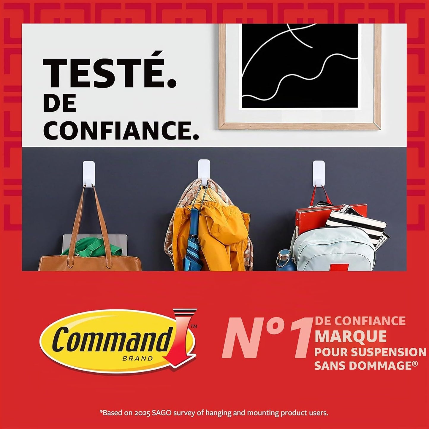  Command Crochet Mural Pour Balai Et Serpillère, Sans Dommages, Support Mural Pour Balai Et Serpillère, Sans Outils, Organisateur De Nettoyage Pour Les Espaces De Vie, 2 Cintres Et 4 Bandes De Commande