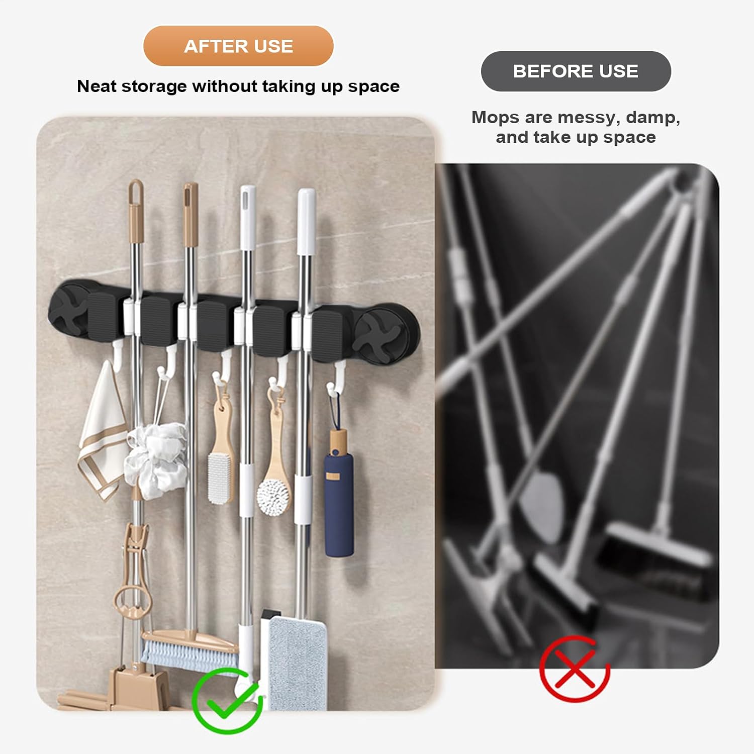  Générique Support Murale Pour Balai, Range-Balai Avec Ventouse Pour Cuisine, Organisateur Gain De Place Pour Outils De Ménage Et Jardin Maison Appartement