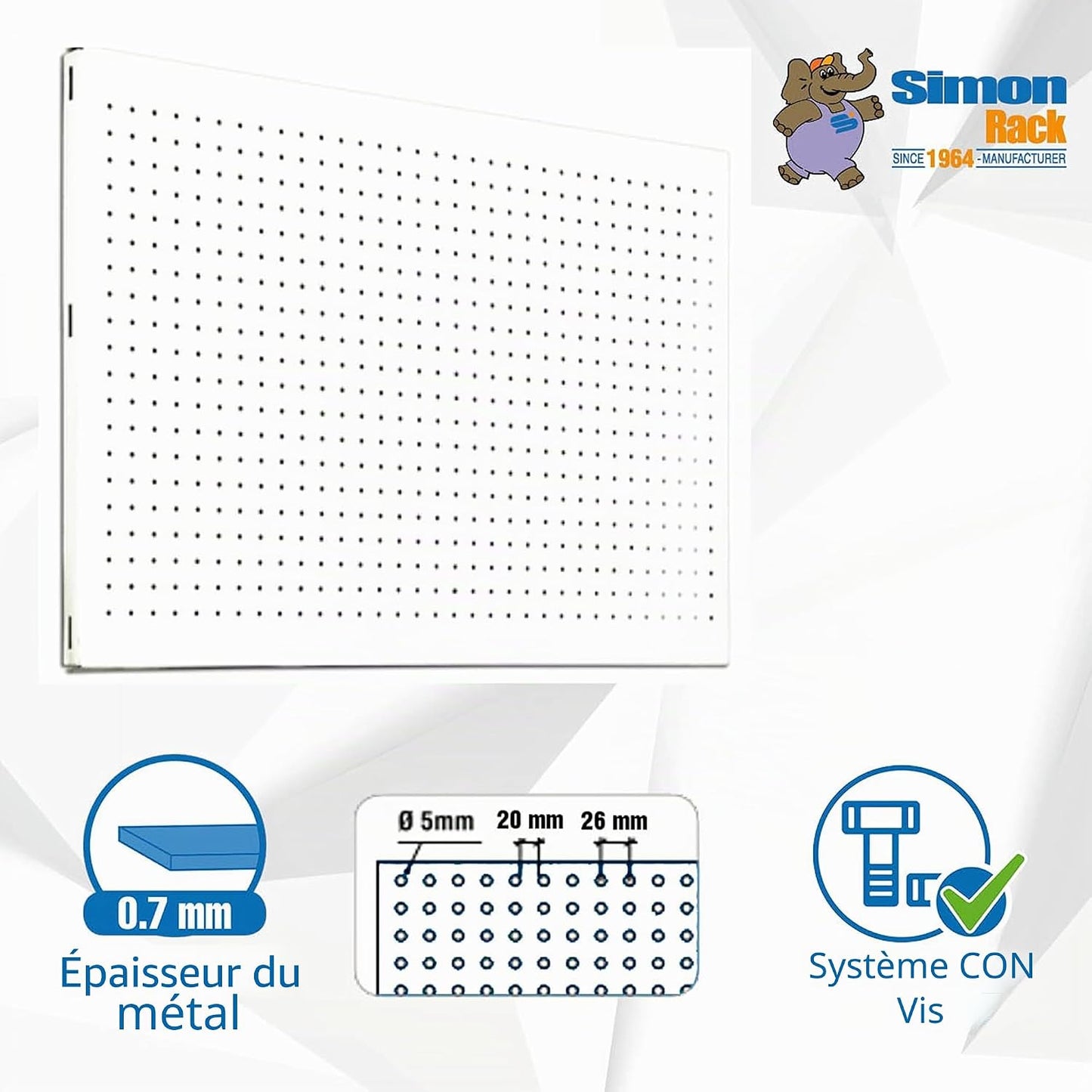  Simon Rack Panneau Mural Perforé Porte Outils, 1200x400 Mm, Blanc - Simonwork